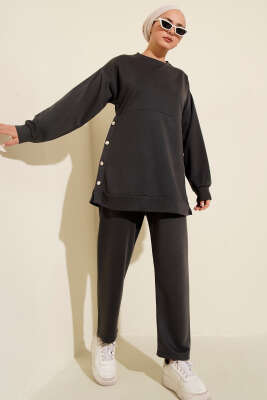 Yanları Düğmeli İki İplik İkili Takım Füme - NESSİA