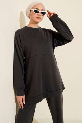 Yanları Düğmeli İki İplik İkili Takım Füme - İkili Takım