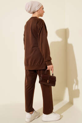 Yanları Düğmeli İki İplik İkili Takım Kahve - İkili Takım