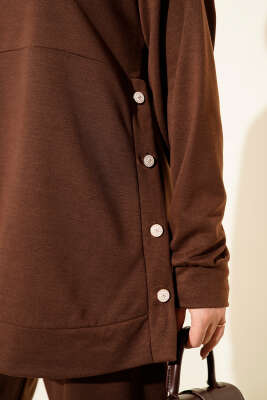 Yanları Düğmeli İki İplik İkili Takım Kahve - İkili Takım