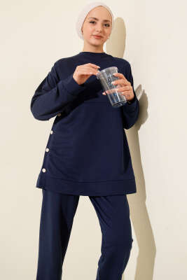 Yanları Düğmeli İki İplik İkili Takım Lacivert - İkili Takım