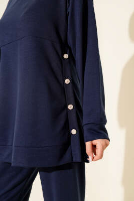 Yanları Düğmeli İki İplik İkili Takım Lacivert - İkili Takım