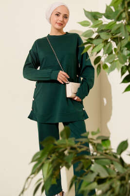 Yanları Düğmeli İki İplik İkili Takım Zümrüt - İkili Takım