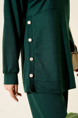 Yanları Düğmeli İki İplik İkili Takım Zümrüt - İkili Takım