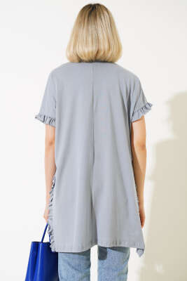 Yanları Fırfırlı T-shirt Gri - Kadın Giyim Modelleri