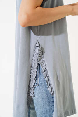 Yanları Fırfırlı T-shirt Gri - Kadın Giyim Modelleri