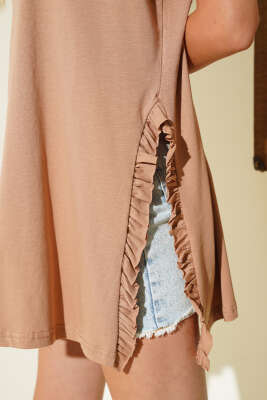 Yanları Fırfırlı T-shirt Latte - Kadın Giyim Modelleri