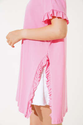 Yanları Fırfırlı T-shirt Pembe - Kadın Giyim Modelleri