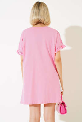 Yanları Fırfırlı T-shirt Pembe - Kadın Giyim Modelleri