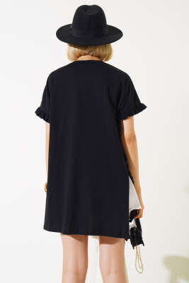 Yanları Fırfırlı T-shirt Siyah - Kadın Giyim Modelleri