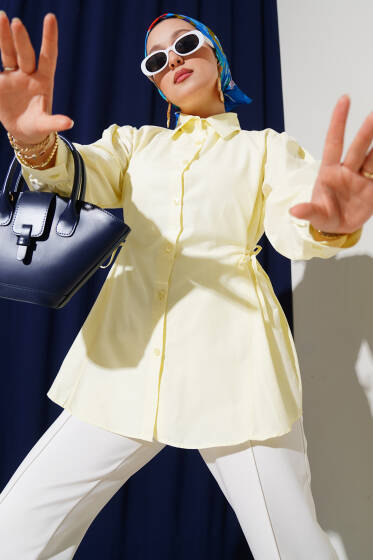 Yanları İp Bağcıklı Basic Gömlek Sarı - Gömlek