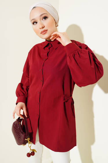 Yanları İp Bağlamalı Gömlek Bordo - Gömlek