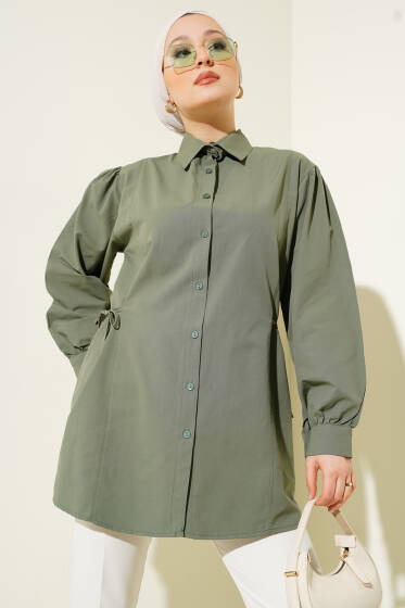 Yanları İp Bağlamalı Gömlek Haki - Gömlek