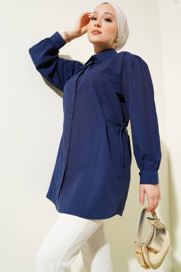 Yanları İp Bağlamalı Gömlek Lacivert - Gömlek