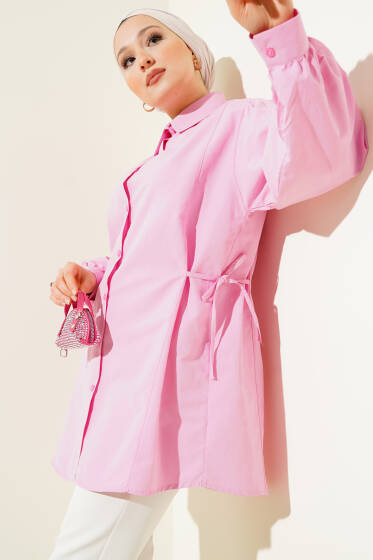 Yanları İp Bağlamalı Gömlek Pembe - Gömlek