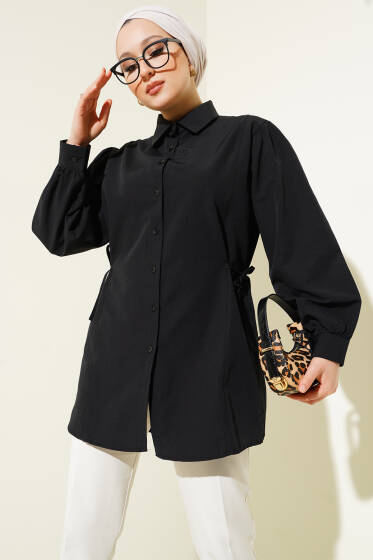 Yanları İp Bağlamalı Gömlek Siyah - Gömlek