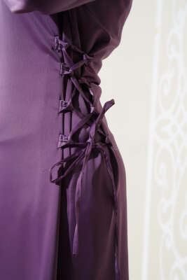 Yanları İp Bağlamalı Saten Elbise Magenta - Tesettür Elbise
