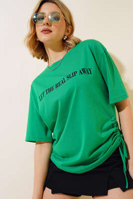 Yanları İp Büzgülü T-shirt Benetton - Thumbnail