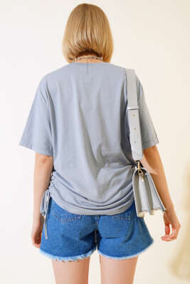 Yanları İp Büzgülü T-shirt Gri - Kadın Giyim Modelleri