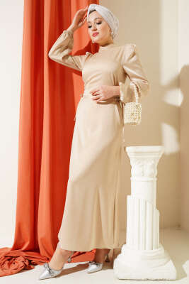 Yanları İp Detaylı Saten Elbise Bal Köpüğü 