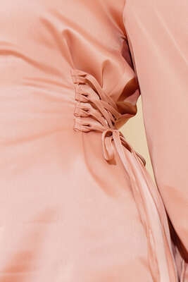 Yanları İp Detaylı Saten Elbise Soğan Kabuğu - Thumbnail