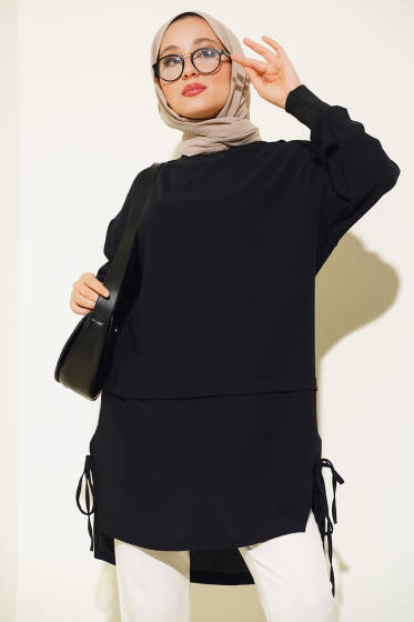 Yanları İpli Tunik Siyah - Tunik