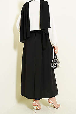 Yanları Pensli Kemerli Kloş Etek Siyah - Etek