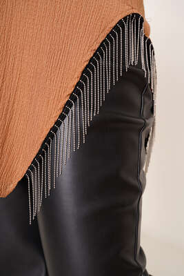 Yanları Püskül Zincir Detaylı Tunik Camel - Tunik