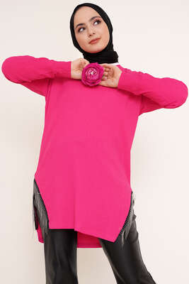 Yanları Püskül Zincir Detaylı Tunik Fuşya 