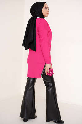 Yanları Püskül Zincir Detaylı Tunik Fuşya - Tunik