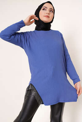 Yanları Püskül Zincir Detaylı Tunik İndigo 