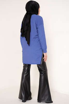 Yanları Püskül Zincir Detaylı Tunik İndigo - Tunik