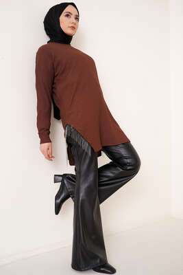 Yanları Püskül Zincir Detaylı Tunik Kahve - Tunik