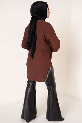 Yanları Püskül Zincir Detaylı Tunik Kahve - Tunik