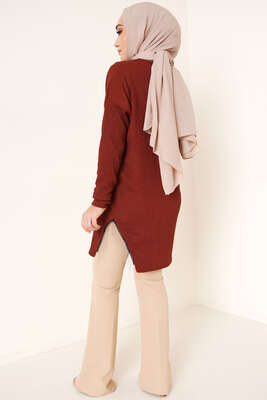 Yanları Püskül Zincir Detaylı Tunik Kiremit - Tunik