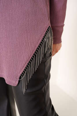 Yanları Püskül Zincir Detaylı Tunik Magenta - Tunik