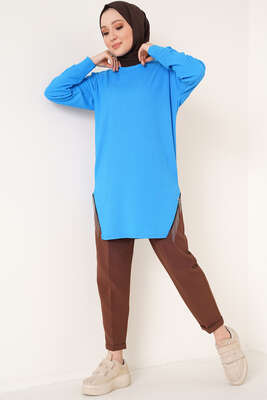 Yanları Püskül Zincir Detaylı Tunik Mavi - Tunik