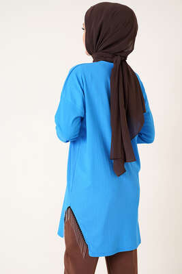 Yanları Püskül Zincir Detaylı Tunik Mavi - Tunik