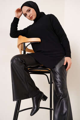 Yanları Püskül Zincir Detaylı Tunik Siyah