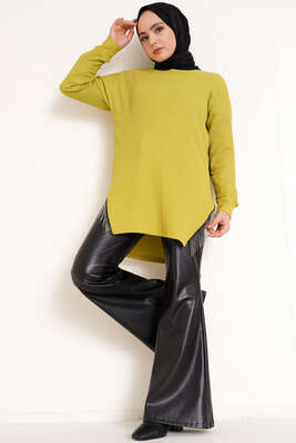 Yanları Püskül Zincir Detaylı Tunik Yağ Yeşili - Tunik