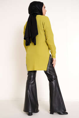 Yanları Püskül Zincir Detaylı Tunik Yağ Yeşili - Tunik