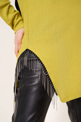 Yanları Püskül Zincir Detaylı Tunik Yağ Yeşili - Tunik