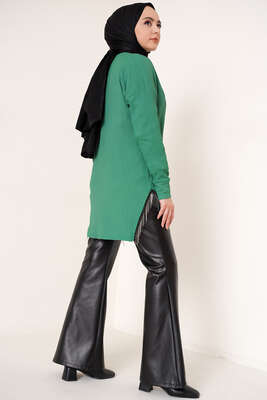 Yanları Püskül Zincir Detaylı Tunik Yeşil - Tunik