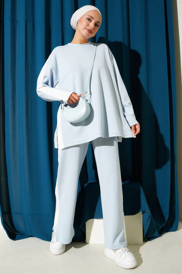 Yanları Şeritli İkili Takım Buz Mavisi - İkili Takım