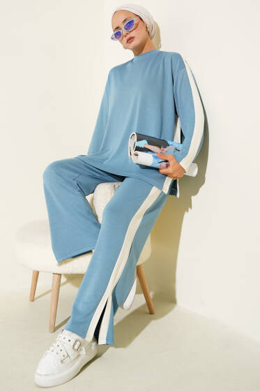 Yanları Şeritli İkili Takım İndigo - İkili Takım