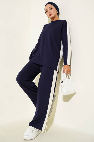 Yanları Şeritli İkili Takım Lacivert - İkili Takım