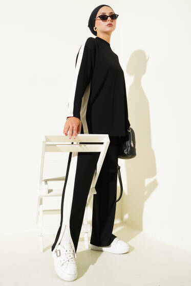 Yanları Şeritli İkili Takım Siyah - İkili Takım