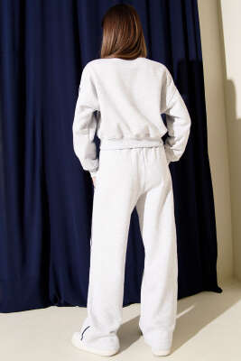 Yanları Şeritli Üç İplik Sweatli İkili Takım Melanj Gri - Kadın Giyim Modelleri