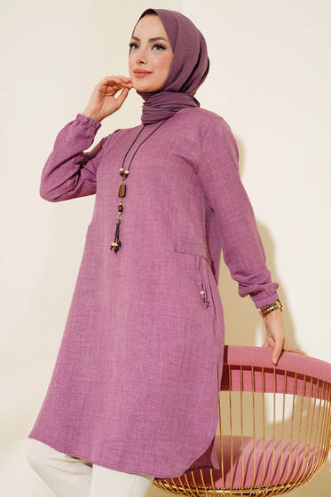 Yanları Taş Detaylı Tunik Lila - Tunik