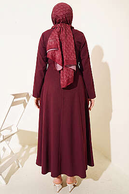 Yanları Tokalı Pensli Elbise Bordo - Elbise